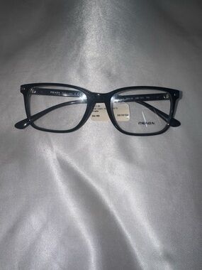 Prada Black Metal Rectangle Eyeglass Frames